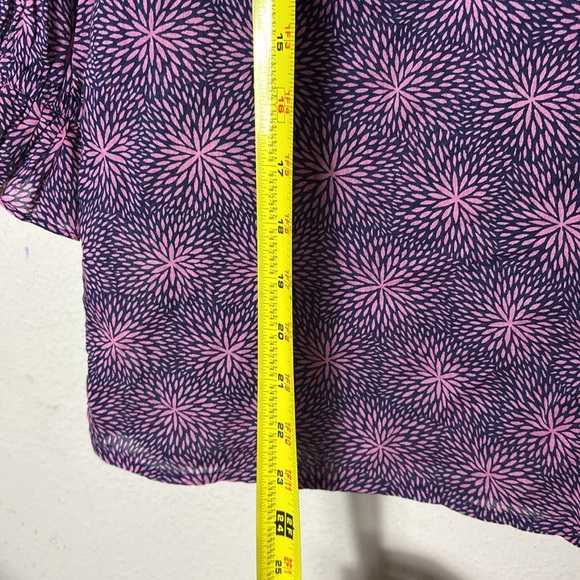 Banjanan Chloe top Petal Power Blueprint Purple blue Ruffle Sleeve Top sz Small - Picture 10 of 11